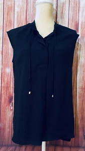 Women’s Small Tank Top DB Black Silky V Neck Tie Tassels - Picture 1 of 12