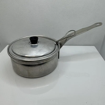 VINTAGE Small EGG POACHER PAN 3 Piece Aluminum Pan Black Handle on Lid - Image 1 of 4
