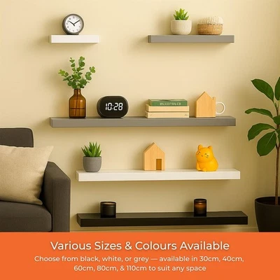 Floating Wall Shelf 30cm - 110cm Shelf High Gloss White Grey Black Shelf - Image 1 of 2