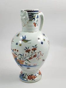 18th C Brussels Faience Jug, Lambrequins & Haie Fleurie, Mask Spout, 28.5cm - Picture 1 of 15