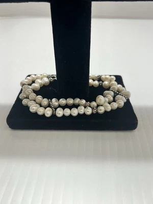 Pulsera de perlas barrocas plateadas vintage Estate Find Foto 1 de 4