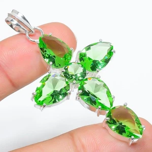 Green Tsavorite Gemstone Handmade 925 Sterling Silver Jewelry Pendant Size 2.50" - Picture 1 of 1
