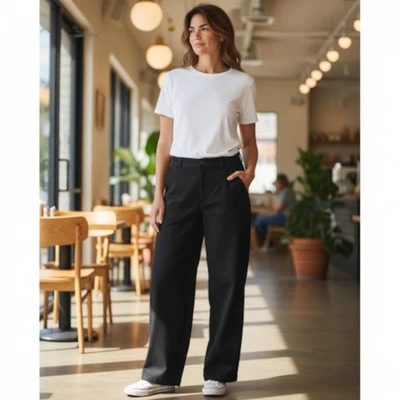 Calça Agnès b Feminina Preta Frente Plana Tamanho 40 Office Smart Scandi Algodão - Imagem 1 de 4