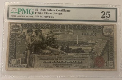FR224 $1 1896 Silver Certificate, Small Red w/ Rays, Tillman/Morgan-PMG VF25 EPQ - Image 1 of 2