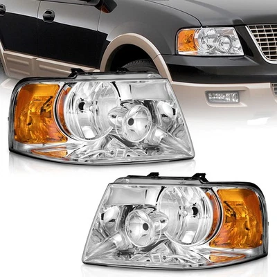 Pair Headlights Assembly For 2003-2006 Ford Expedition Chrome Headlamps - Изображение 1 из 4