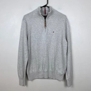 Tommy Hilfiger Herren Quarter Zip Pullover Sweater Grau Baumwolle Preppy Gr. Large - Bild 1 von 8