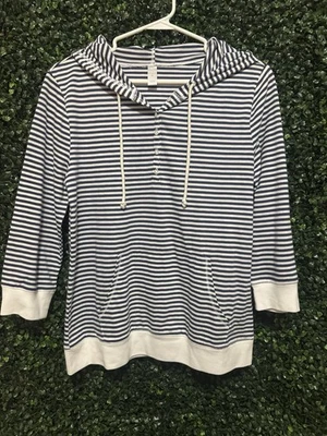 Б/У В ОТЛИЧНОМ СОСТОЯНИИ СТАРАЯ ТЕМНО-СИНЯЯ ЖЕНСКАЯ ОДЕЖДА ДЛЯ ОТДЫХА В ПОЛОСКУ ТОЛСТОВКА С КАПЮШОНОМ MED ТЕМНО-СИНЯЯ/БЕЛАЯ ПОЛОСА - Изображение 1 из 4