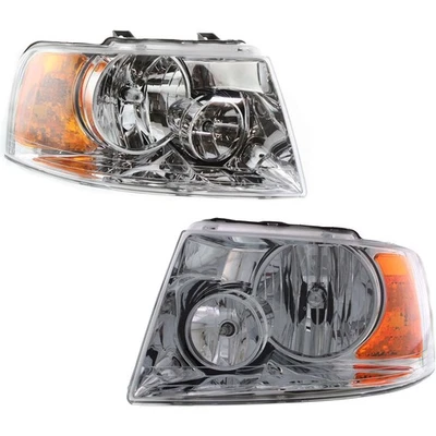 Left and Right Headlights For Ford Expedition 03-06 Halogen w/ Bulb/s Chrome Foto 1 de 4