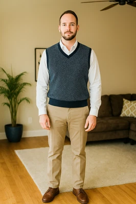 Geoffrey Beene Sweater Vest Men M Polka Dot Blue Golf Academia Preppy Old Money - Image 1 of 4