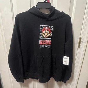 SUPER MARIO Black Pullover Hoodie Nintendo Graphic Front & Back Boys Size 18 NWT - Picture 1 of 2
