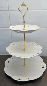 3 Tier Serving Tray Stand White Ceramic –Round Cupcake Dessert Party Platter NEW - Picture 1 of 12