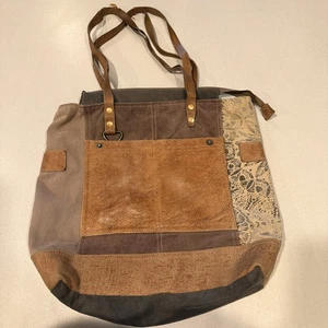 Chloe & Lex Baumwolle & Leder große Riemen Tasche/Beuteltasche mit Reißverschlusstasche - Bild 1 von 13