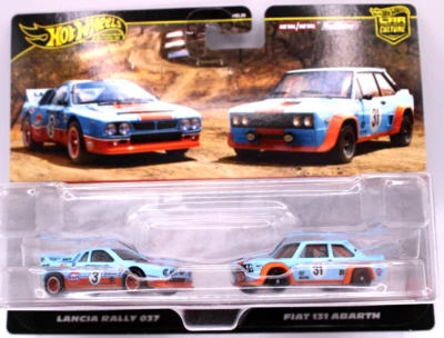 Hot wheels Car Culture 2 Pack Gulf Racing Lancia & Fiat Abarth lt blue RR's - Image 1 of 4