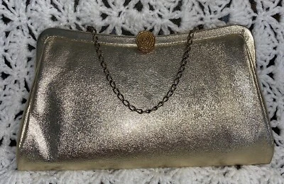 Vintage Gold Clutch Purse Clamp Closure Gold Chain Strap - Image 1 of 4