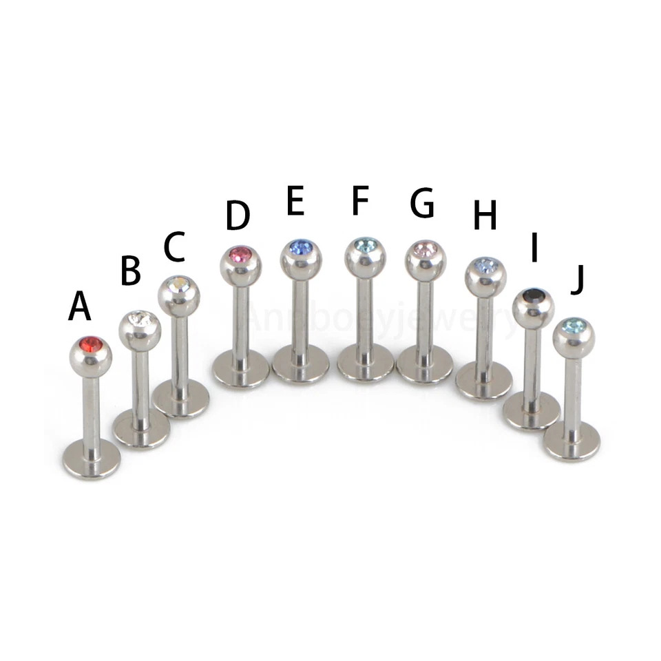 1pc 5/16" 16g Crystal Gem Ball Steel Labret Monroe Lip Ring Tragus Ear Stud - Image 1 of 1