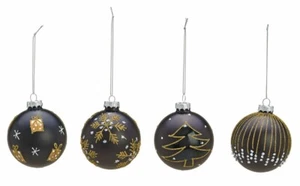 Baumschmuck Kugel 4-teilig Schwarz mit Goldglitter 8cm (30684w) Christbaumkugeln - Bild 1 von 1
