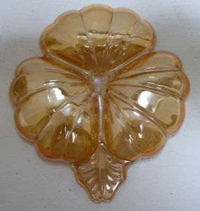 Marigold Carnival Glass 3-section clover-leaf candy or trinket dish - Picture 1 of 2