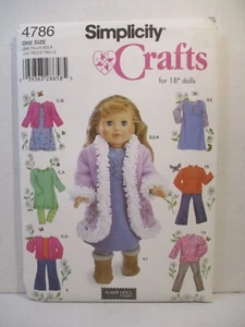 Simplicity Pattern 4786 18" Muñeca Ropa Pantalones de Vestir Prenda para el torso Jumper Abrigo Botas Chaqueta - Imagen 1 de 12