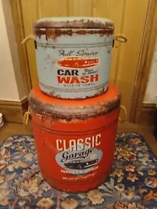 OTTOMAN STORAGE PADDED DRUM SEAT POUFFE CLASSIC GARAGE STORAGE BARREL X 2 - Picture 1 of 7