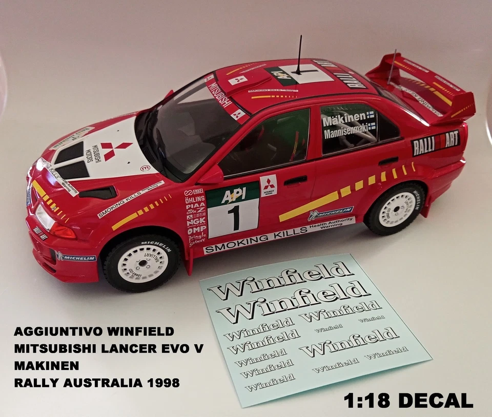 DECALS 1:18 ADD WINFIELD MITSUBISHI LANCER EVO 5 MAKINEN RALLY AUSTRALIA 1998 - Immagine 1 di 1