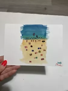 Postal California Malibú con vista aérea de la playa arte acuarela 5x7 pulgadas - Imagen 1 de 2