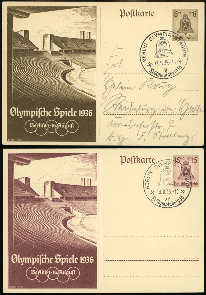 Germany 1936 Summer Olympics P259-P260 Berlin Stadium Stationery Special Postmrk - Image 1 of 1