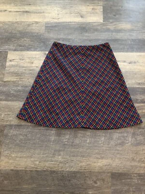VTG 80s Red Blue Gold Black Multicolor Houndstooth Wool Blend  Skirt ~L - Image 1 of 3