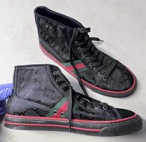 Gucci Tennis 1977 Black GG Logo High Top Shoes Sneakers Size 8+ 8.5 Off The Grid - Picture 1 of 13