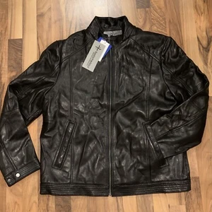 Boston Harbour Men's (Size L) Leather Bomber Jacket w/ Stand-Up Collar, Black - Picture 1 of 20