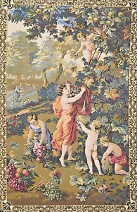 Vintage French Woven Tapestry Baroque Figural Apple Harvesting Tapestry 35"x55" - Picture 1 of 12