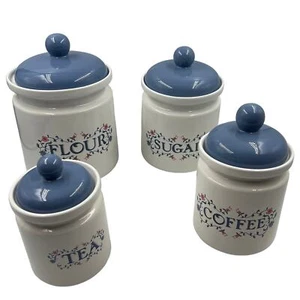 Vintage Jay Imports Corelle Prinston Kitchen Canister White Blue Floral SET 4 - Picture 1 of 14