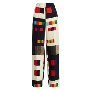 Akris Carla Colorama Print Rainbow Squares Grid Wool Pants Trousers Colorblock 8 - Picture 1 of 17