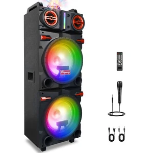 Altavoz de fiesta Bluetooth 9000 W doble 10" Woofer graves profundos Karaoke DJ AUX FM con micrófono - Imagen 1 de 11