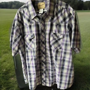 Wrangler Camicia Uomo 3X Grigio Viola Perla Snap Rodeo Manica Lunga Western SS - Foto 1 di 6