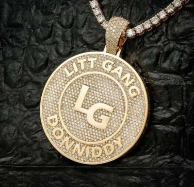 2.18 ct Cubic Zirconia Men's Round Disk Pendant 14k Yellow Gold Plated Silver - Image 1 of 4