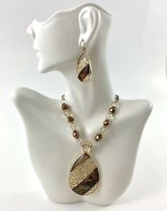 Kim Rogers Teardrop Pendant With Matching Earrings. Bronze Tone. Great Shape. - Picture 1 of 7