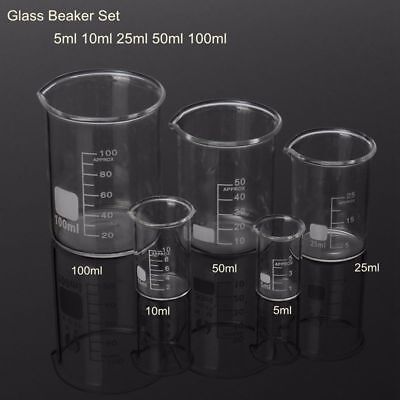  5X 5-100ml Lab Glass Cup Beaker Borosilicate Laboratory Measuring Glassware Set • 7.63£
