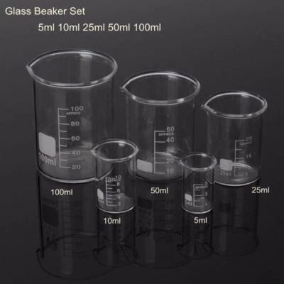  5X 5-100ml Lab Glass Cup Beaker Borosilicate Laboratory Measuring Glassware Set - Image 1 of 4