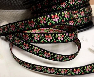 Vintage bestickt 1940er Jacquard 3/8" Borte Band 1 Yard Made in France - Bild 1 von 4