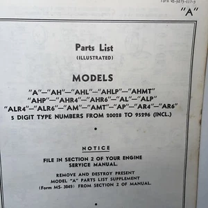 Vintage Briggs Stratton Illustrated Parts List Models A - Ar6 20028-95296 - Picture 1 of 2