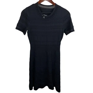 Chelsea28 Women’s Sz S Black Crochet Knit Short Sleeve Dress LBD Career Event - Picture 1 of 8