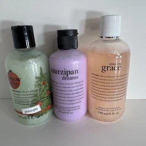 Philosophy Amazing Grace Snow Globe Marzipan Dreams Shower Gel Shampoo Lot Of 3 - Picture 1 of 6
