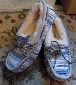 New UGG Fur Moccasins SYMONA SERAPE Multi Gray Blue sz 5 Driving slippers SOFT! - Picture 1 of 8