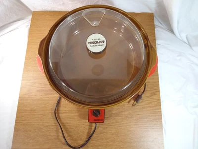 Vintage Rival Crock Pot Casserole Slow Cooker Model 3500 Burnt Orange Brown Pot - Image 1 of 4