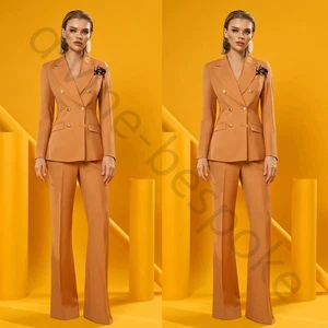 Orangefarbener Damenanzug formell Business Hochzeit Büro Arbeitskleidung Mantel gerade Hose - Bild 1 von 8