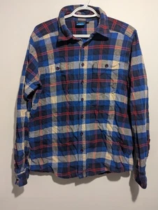 KAVU Mens Size L Blue Red Tan Plaid Long Sleeve Flannel Button Down Shirt Cotton - Picture 1 of 8