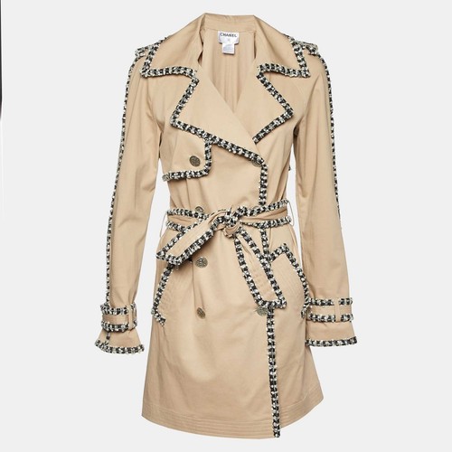 Trench cappotto Chanel beige cotone bordo tweed M