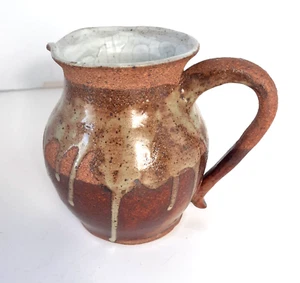 Slip Glaze Pottery Small Pitcher Creamer Brown Artist Signed Mount 1984 Vintage - Picture 1 of 3