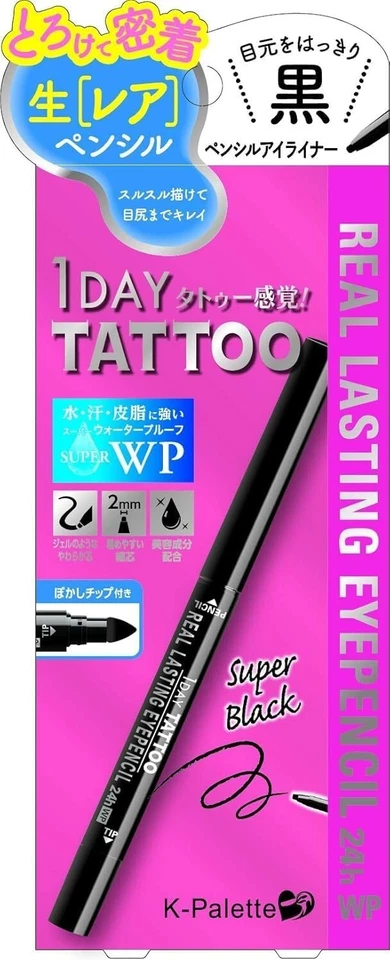K-paleta 1 Día Tatuaje Real Último Lápiz Delineador de Ojos 24H Super Negro Alto Color JP Foto 1 de 4