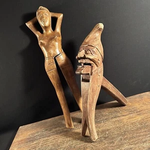 Vintage Nut Cracker Lot (2) hand carved wooden old man Woman Legs PRIORITY MAIL - Picture 1 of 13